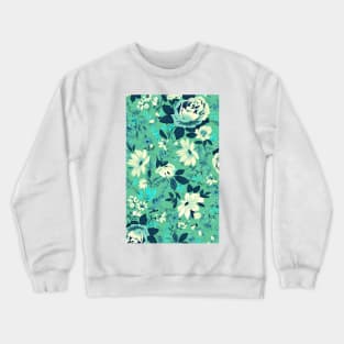 Vintage Beautiful Flower Blue Aqua Watercolor Abstract Pattern Turquoise Floral Crewneck Sweatshirt